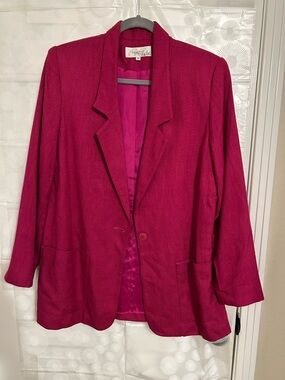 Essential Elements Magenta Pink Textured Blazer Women's Medium Single Button